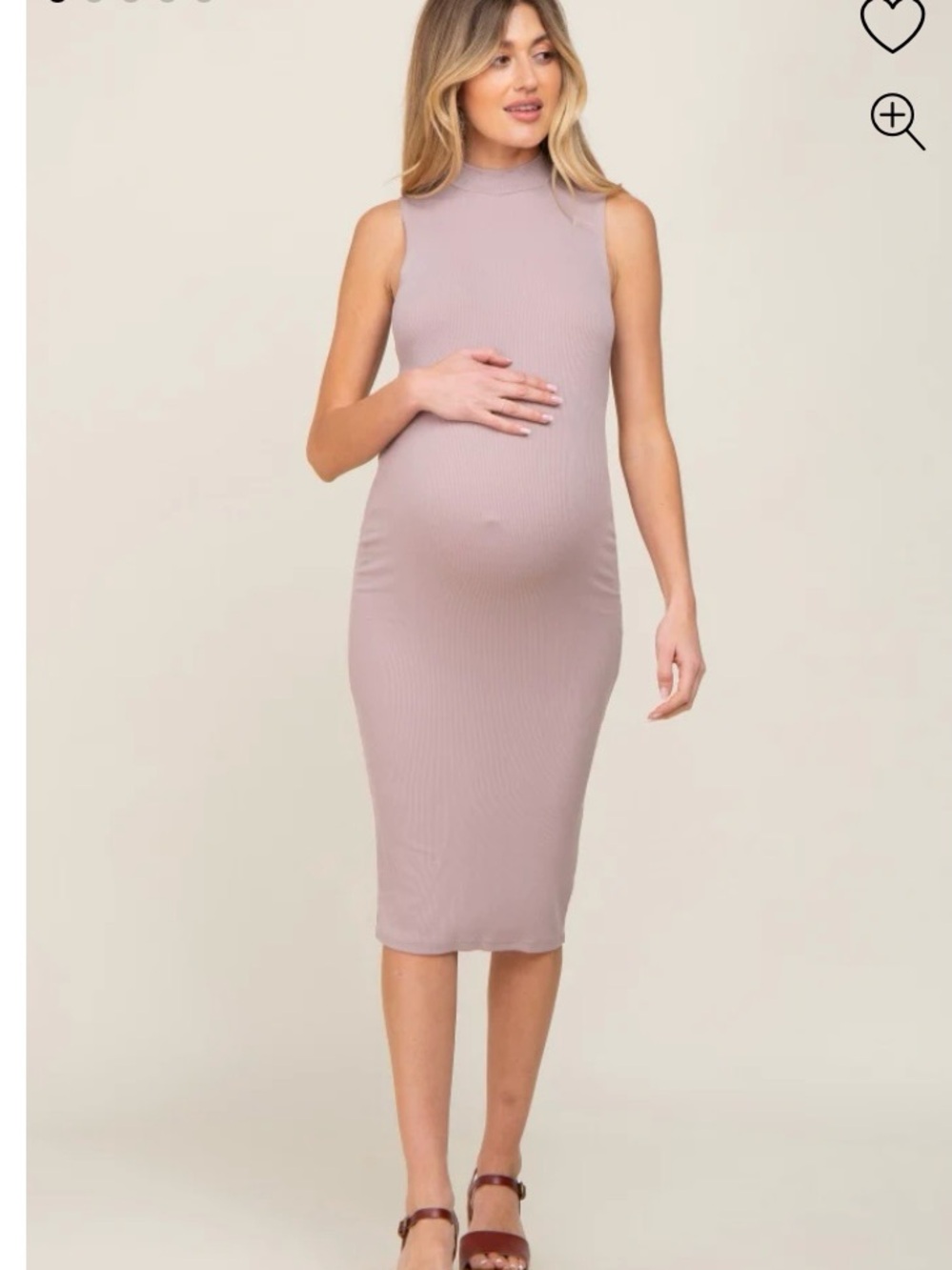 Pinkblush Maternity Sleeveless Ribbed Midi Dress in Mauve